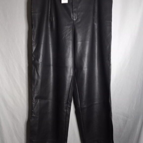 ELOQUII Women's Black Faux Leather Straight Leg with Split Hem Pants Size 22 NWT - Picture 3 of 11